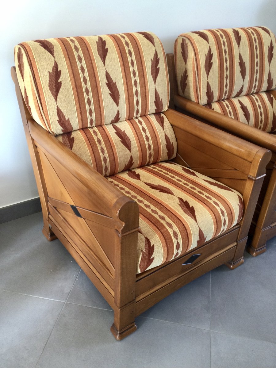 Jacques Leleu - Pair Of Cherry Wood Armchairs-photo-4
