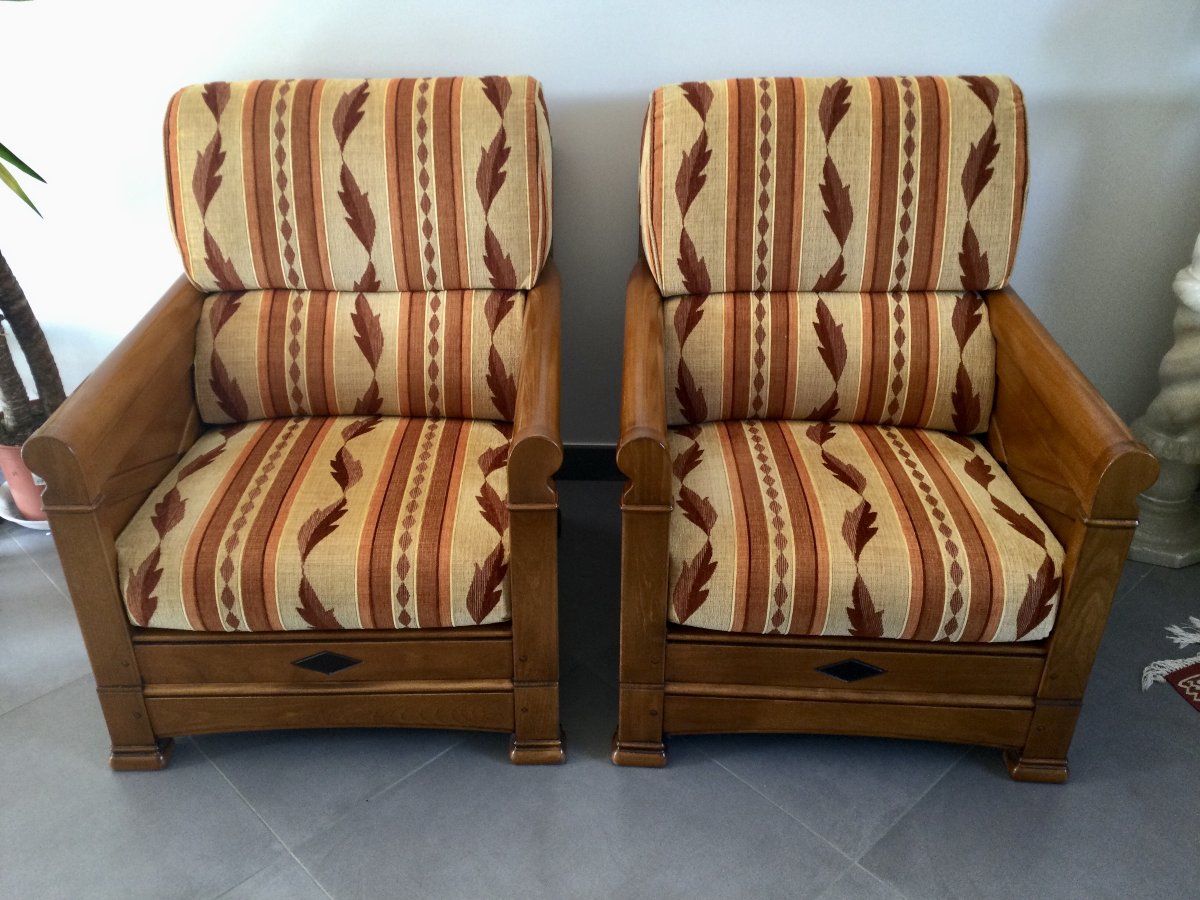 Jacques Leleu - Pair Of Cherry Wood Armchairs