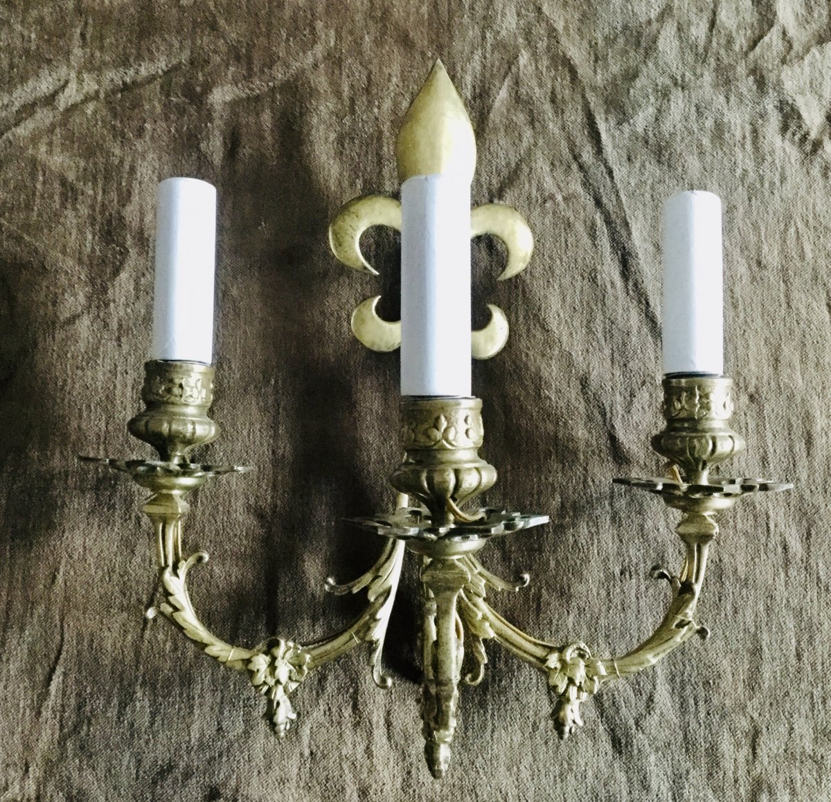Paire D’appliques Bronze 3 Lumières -photo-2