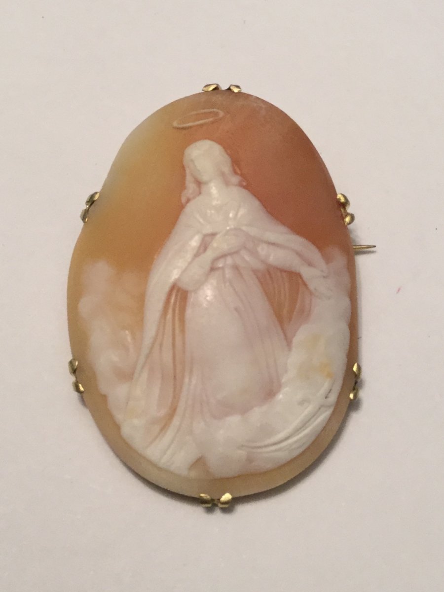 Cameo Shell Brooch Gold Frame Representing An Angel-photo-2