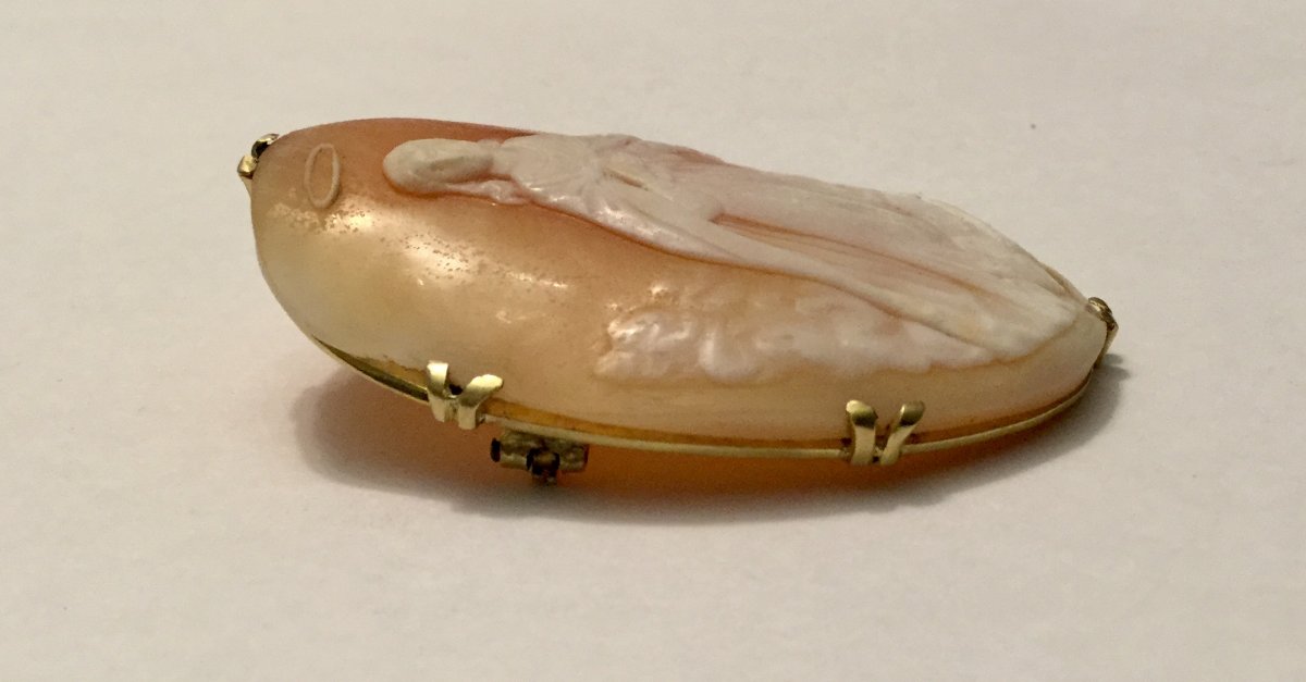 Cameo Shell Brooch Gold Frame Representing An Angel-photo-4