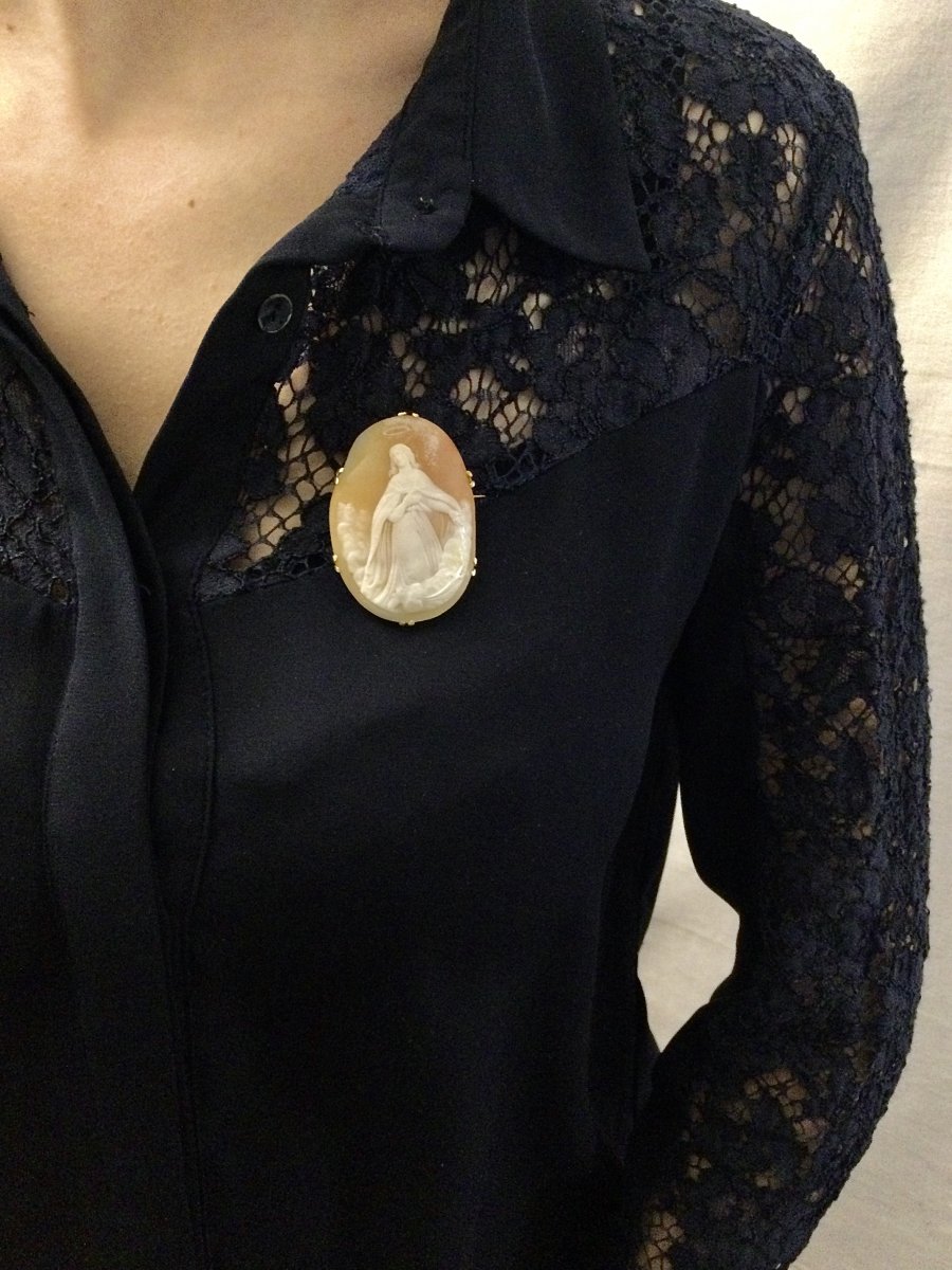 Cameo Shell Brooch Gold Frame Representing An Angel-photo-6