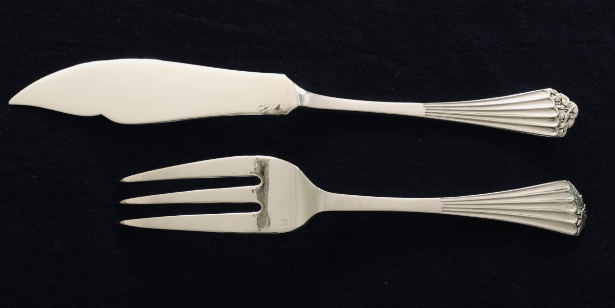 Hénin Et Cie - 5 Forks And 6 Silver Fish Knives-photo-4