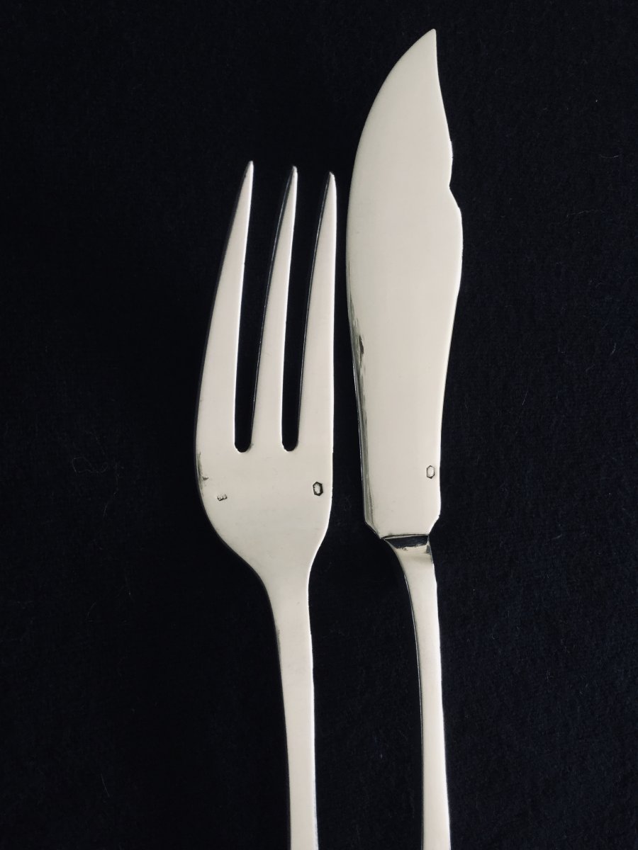 Hénin Et Cie - 5 Forks And 6 Silver Fish Knives-photo-7