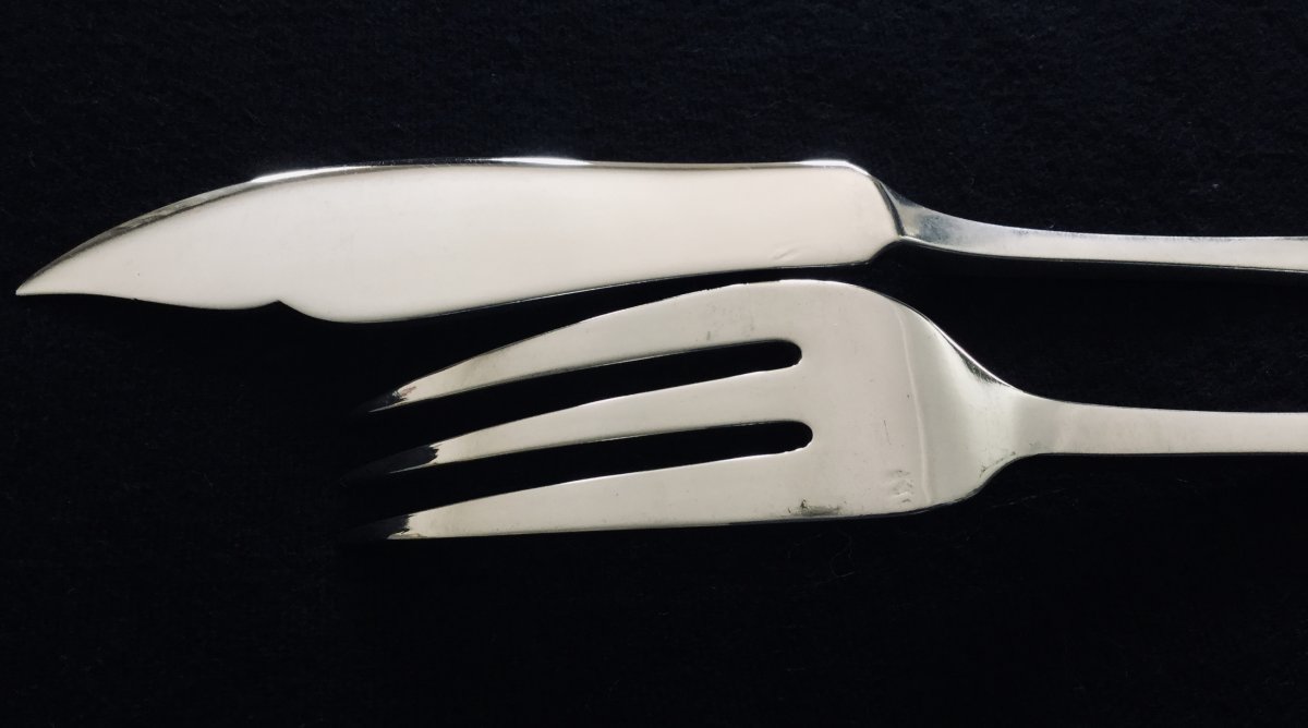 Hénin Et Cie - 5 Forks And 6 Silver Fish Knives-photo-8