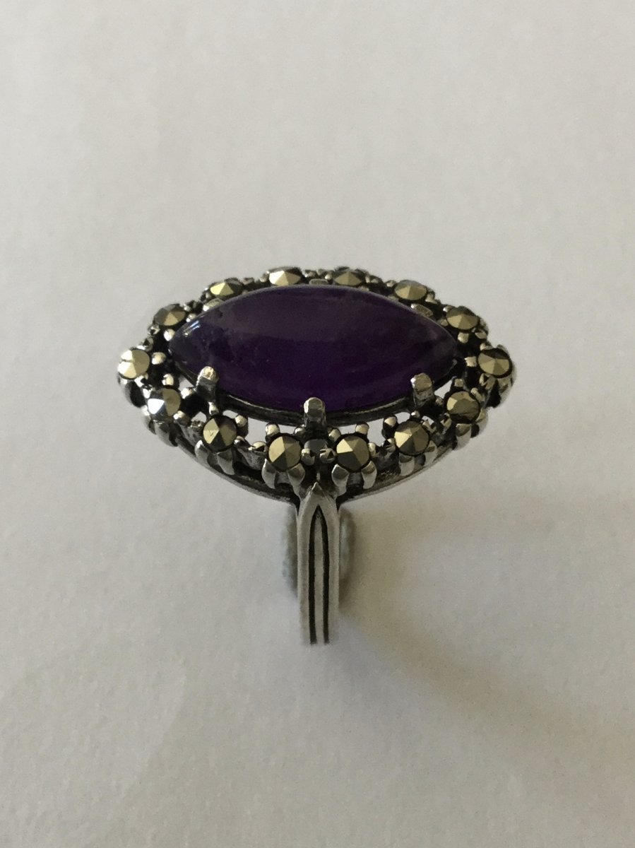 Silver Ring, Amethyst, Quartz And Marcasites-photo-1