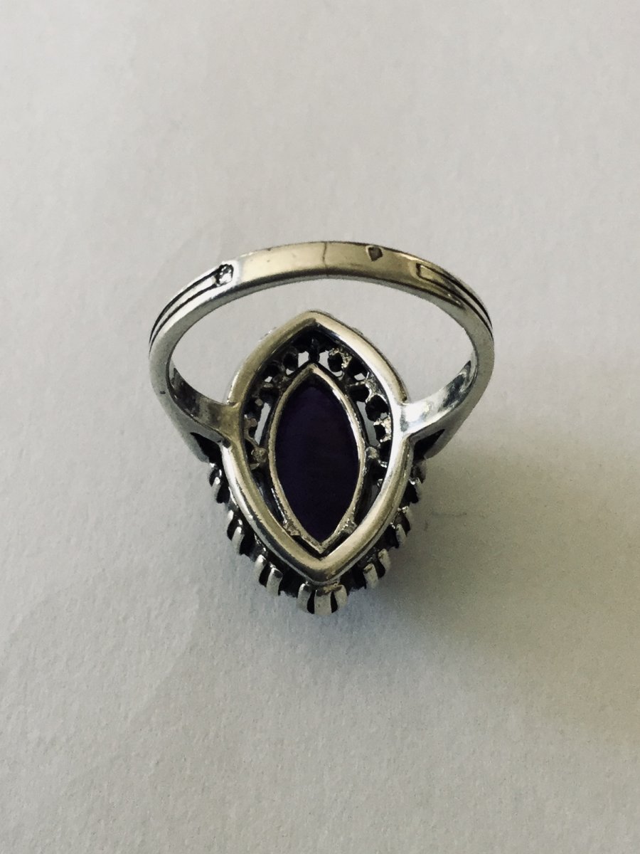 Silver Ring, Amethyst, Quartz And Marcasites-photo-4