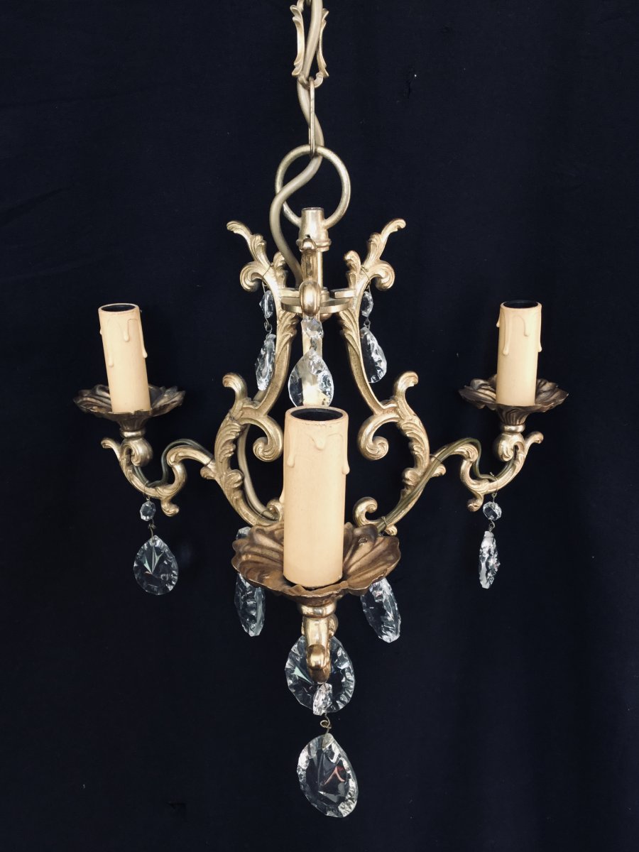Lustre Cage &agrave; 3 Lumi&egrave;res Cristal Et Bronze-photo-1