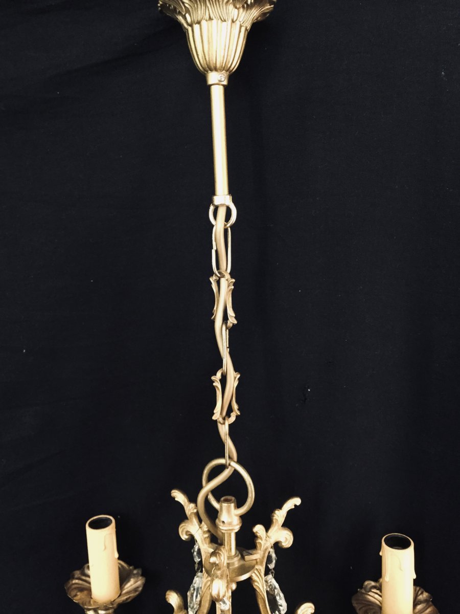 Lustre Cage &agrave; 3 Lumi&egrave;res Cristal Et Bronze-photo-3