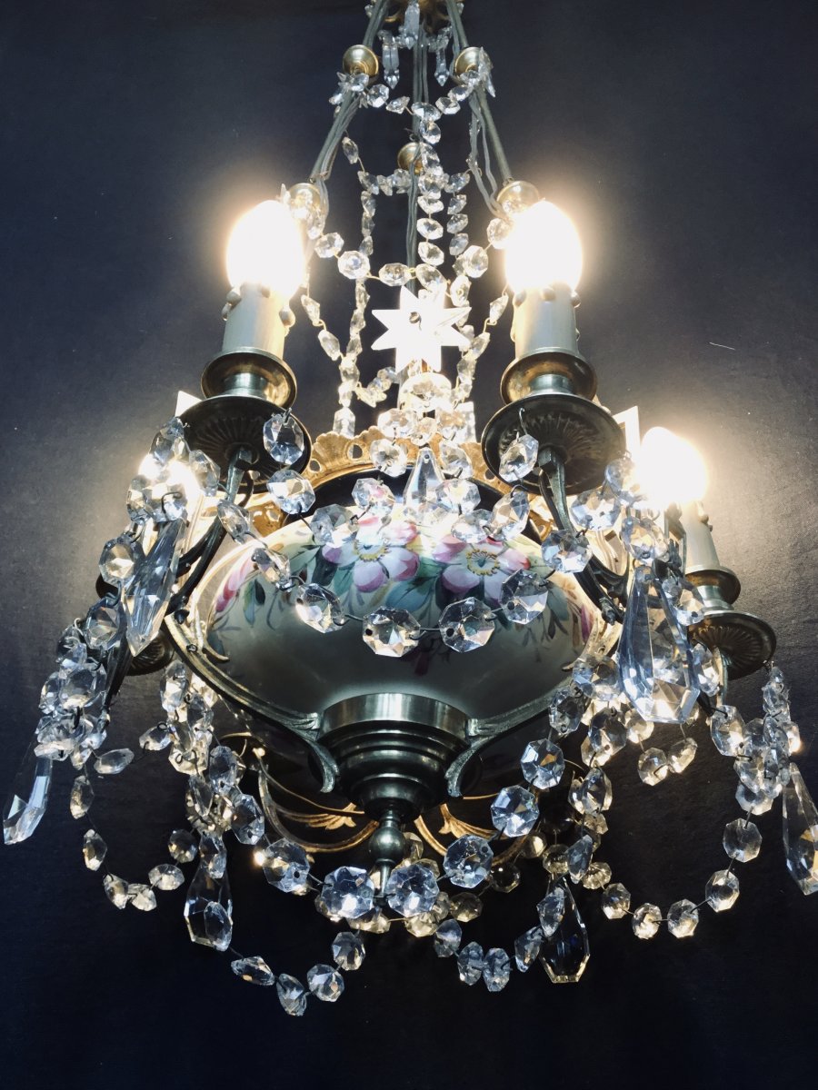 6-light Chandelier In Crystal, Earthenware, Bronze And Brass-photo-4