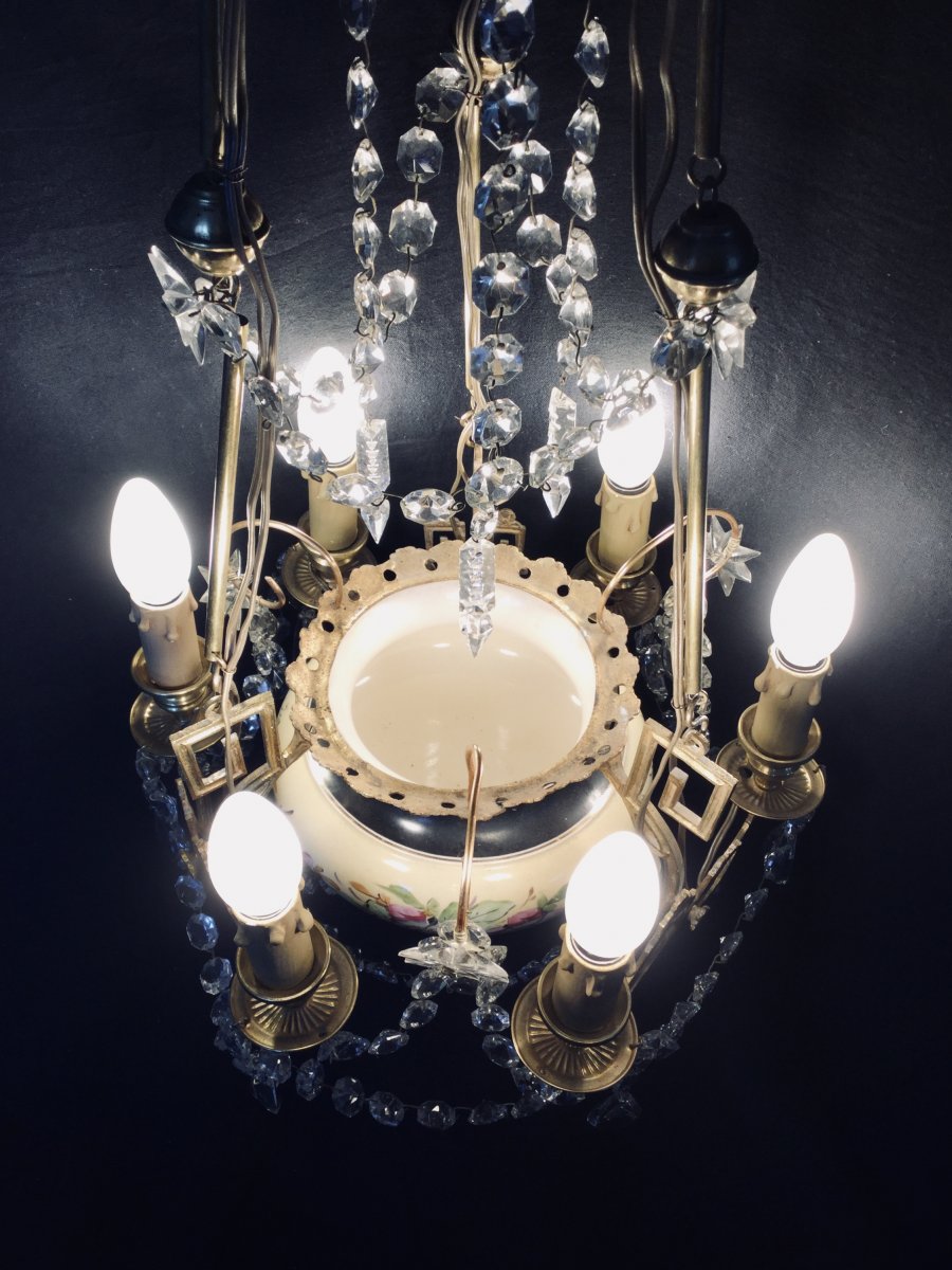 6-light Chandelier In Crystal, Earthenware, Bronze And Brass-photo-1