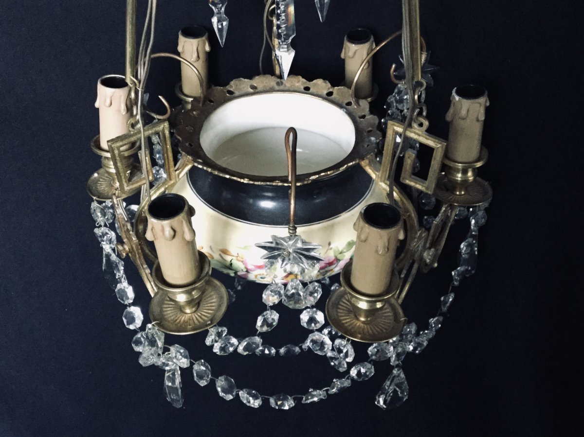 6-light Chandelier In Crystal, Earthenware, Bronze And Brass-photo-7