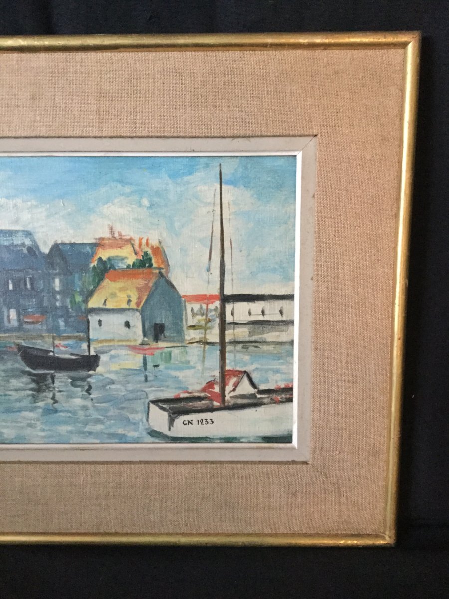 Robert Rodrigue - Huile Sur Toile « Le Vieux Bassin d’Honfleur »-photo-4