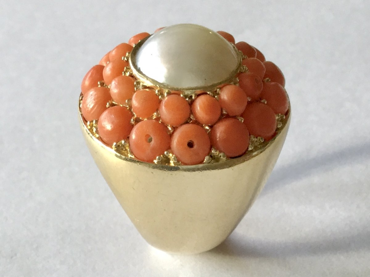 Bague Or Perle Et Corail -photo-2