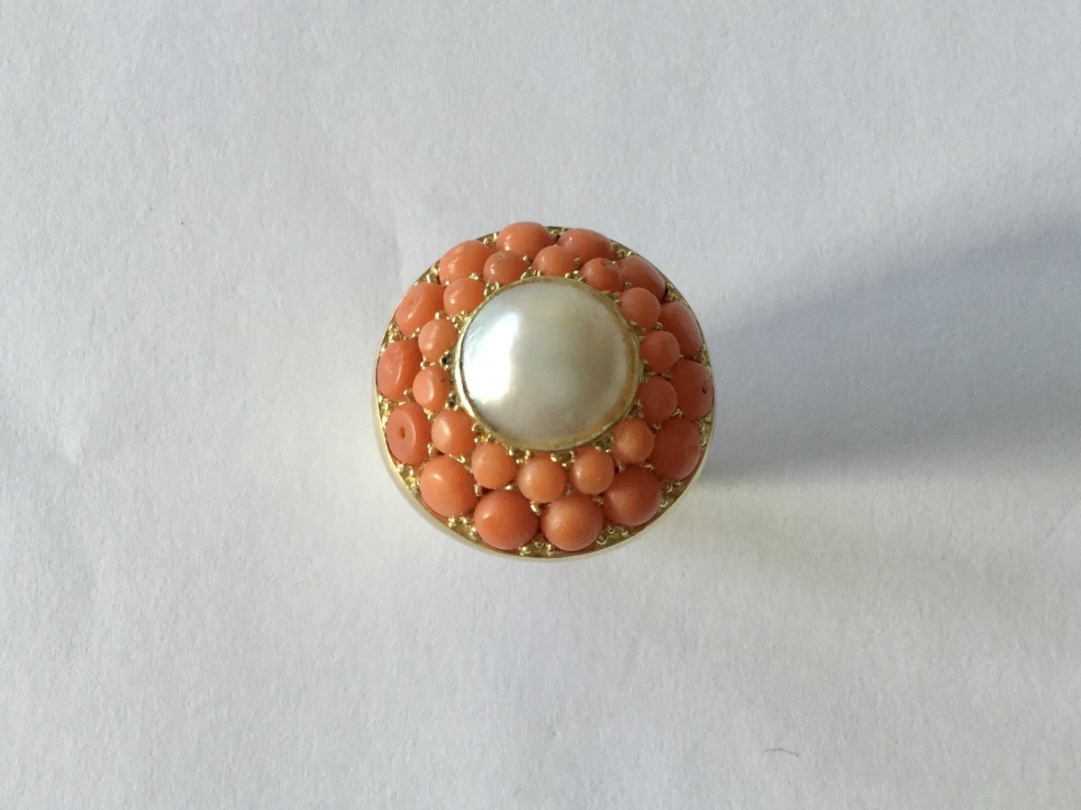 Bague Or Perle Et Corail -photo-4