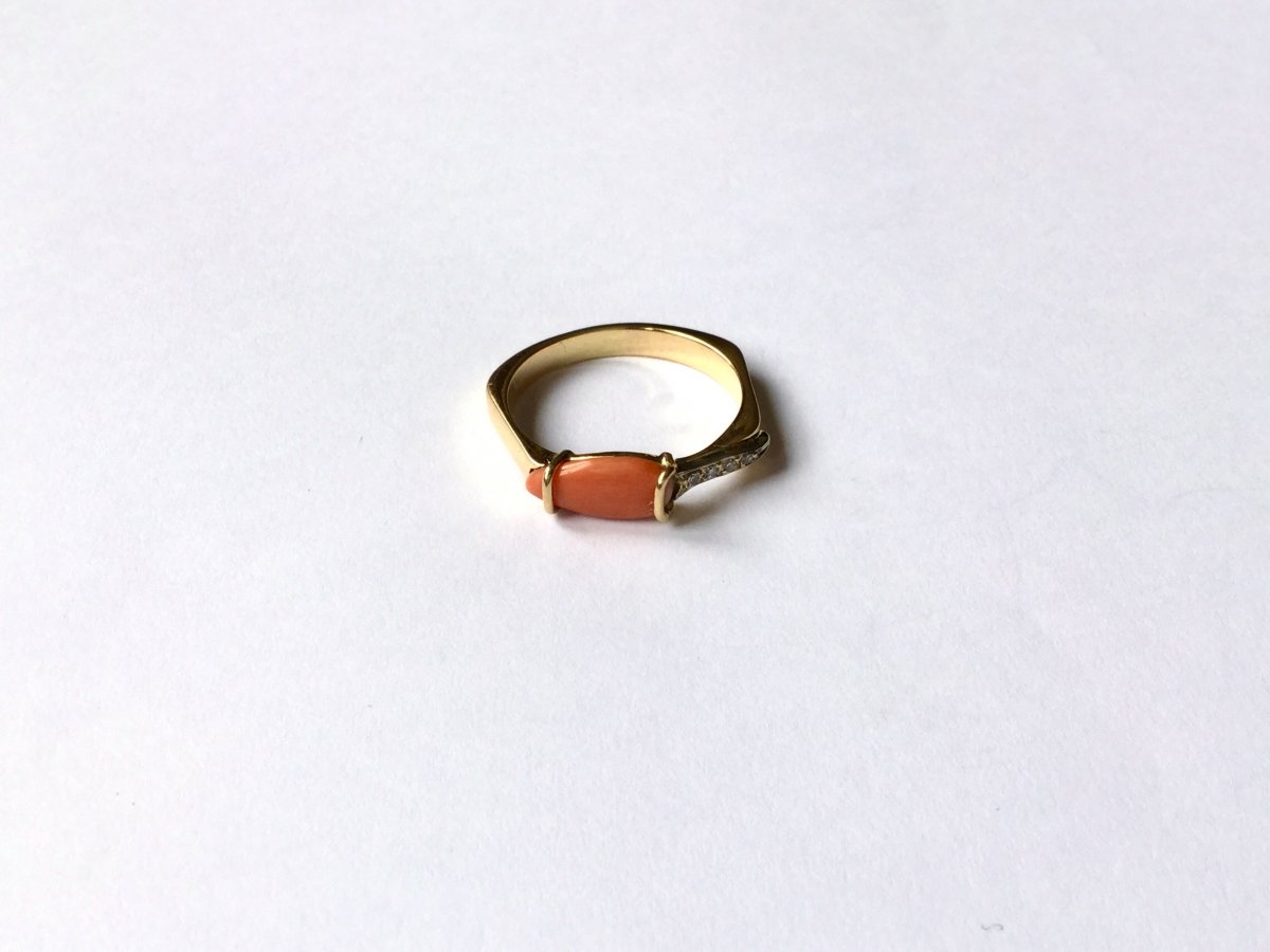 Coral Gold Ring And Diamonds-photo-6
