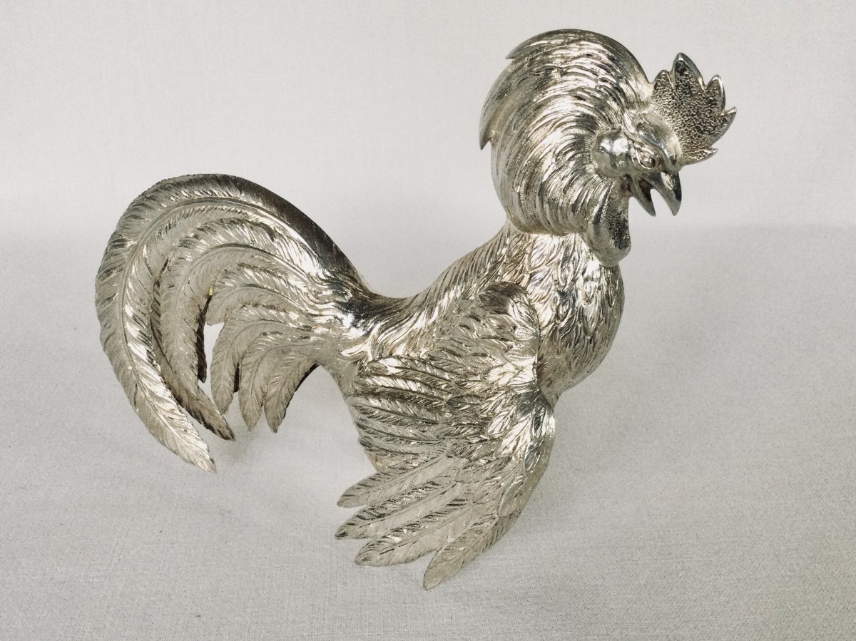 Pair Of Fighting Roosters In Sterling Silver-photo-2