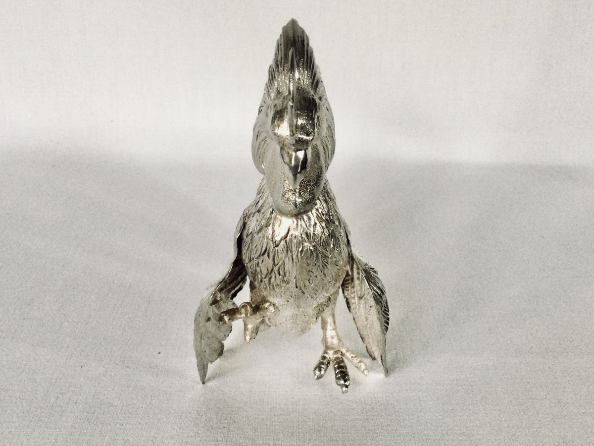 Pair Of Fighting Roosters In Sterling Silver-photo-3