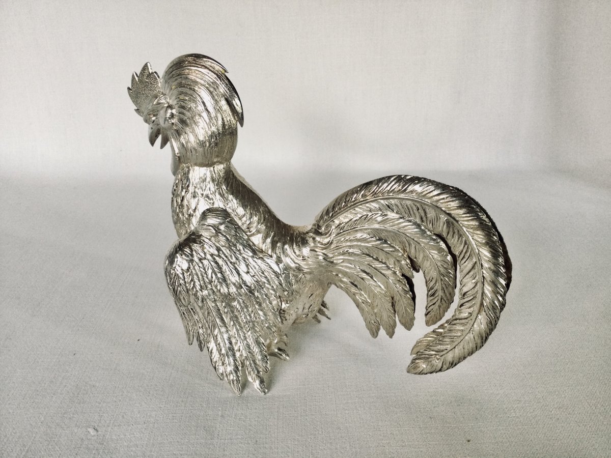 Pair Of Fighting Roosters In Sterling Silver-photo-1