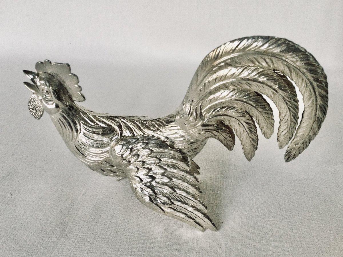 Pair Of Fighting Roosters In Sterling Silver-photo-5