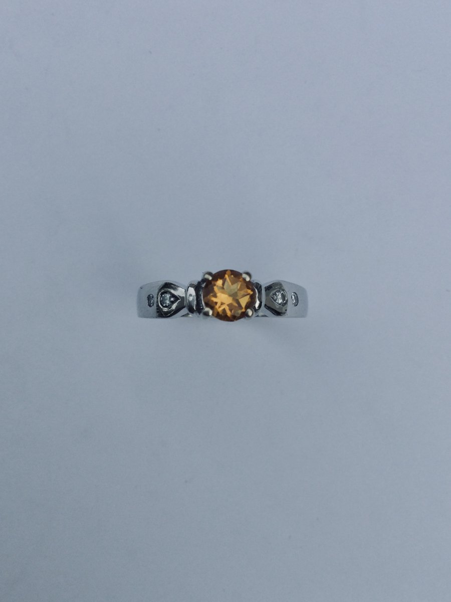 Bague En Or Blanc Diamants Et Citrine -photo-2