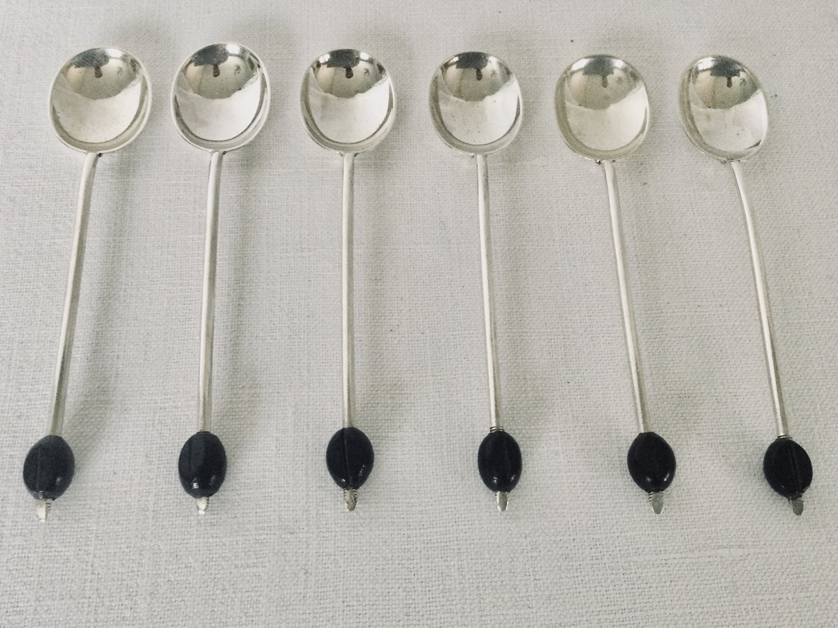 6 Cuillères à Moka En Argent Massif 