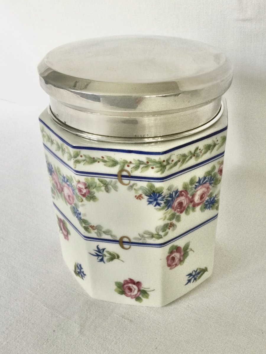 Tetard Frères - Tobacco Pot In Silver And Porcelain-photo-3