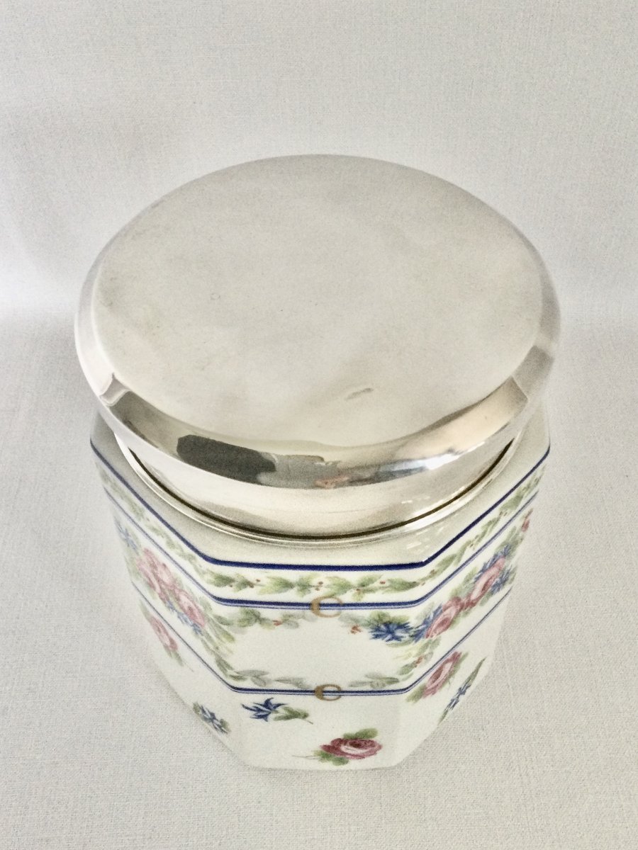 Tetard Frères - Tobacco Pot In Silver And Porcelain-photo-4