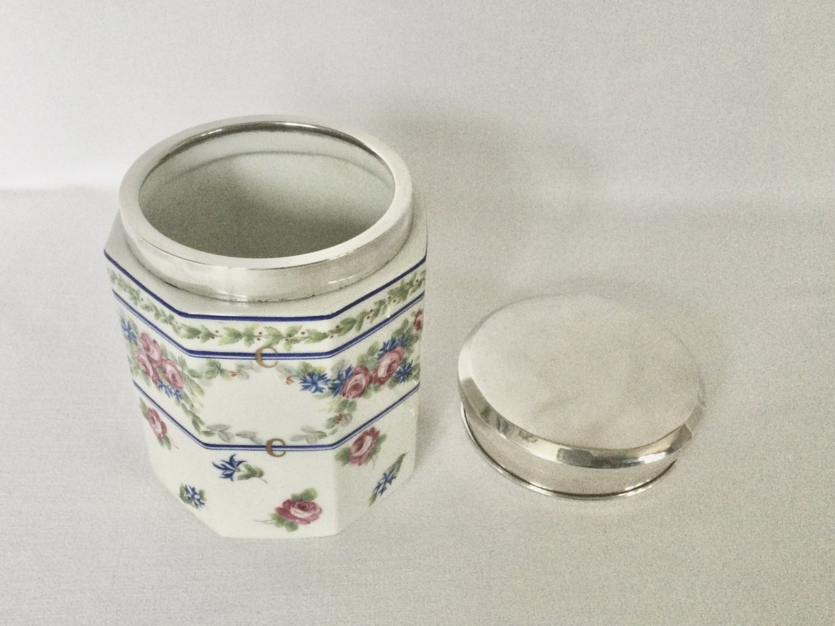 Tetard Frères - Tobacco Pot In Silver And Porcelain-photo-1