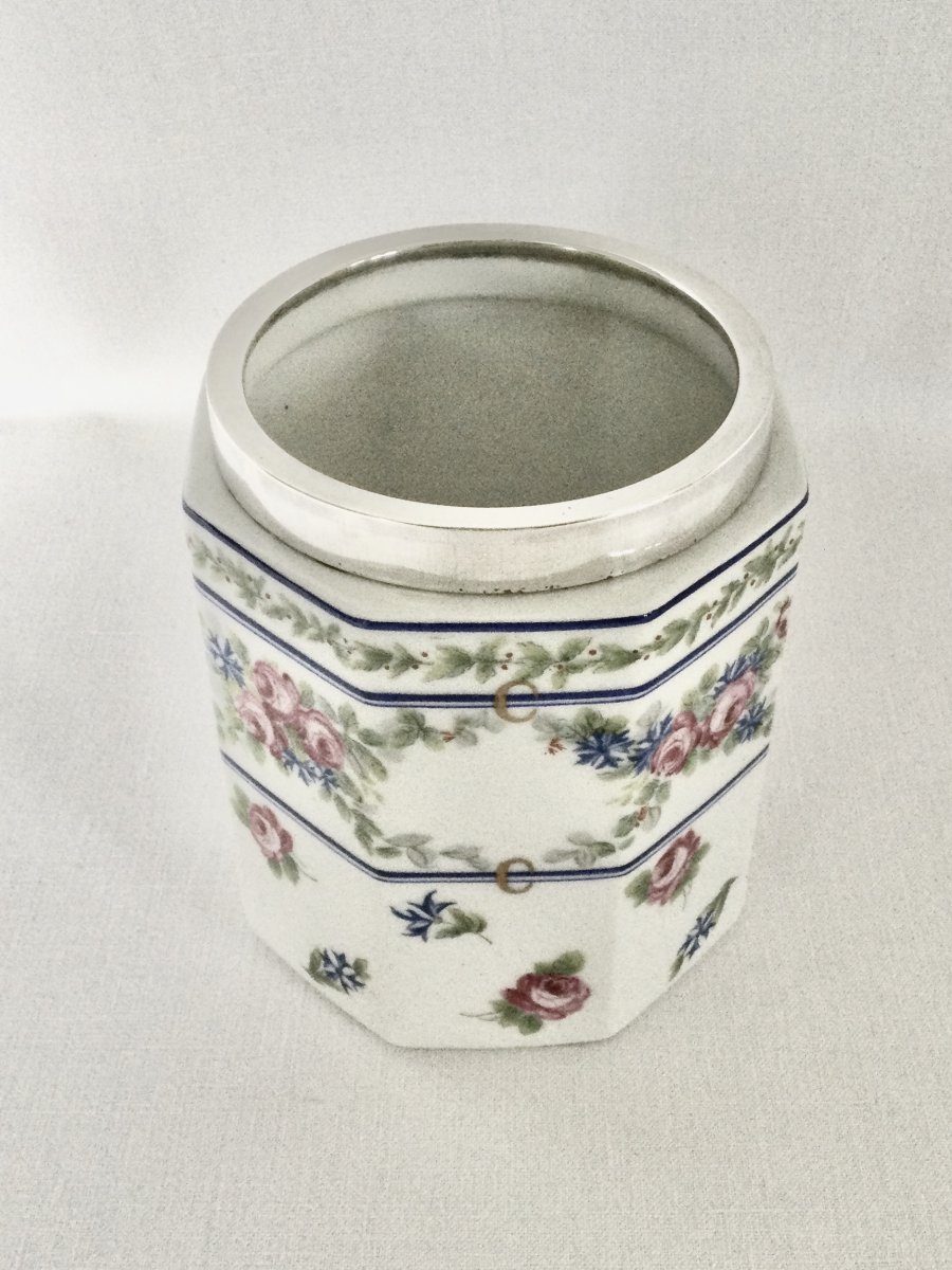 Tetard Frères - Tobacco Pot In Silver And Porcelain-photo-2