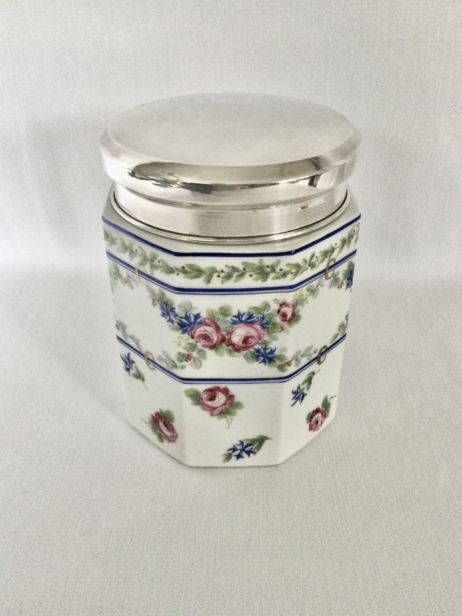 Tetard Frères - Tobacco Pot In Silver And Porcelain