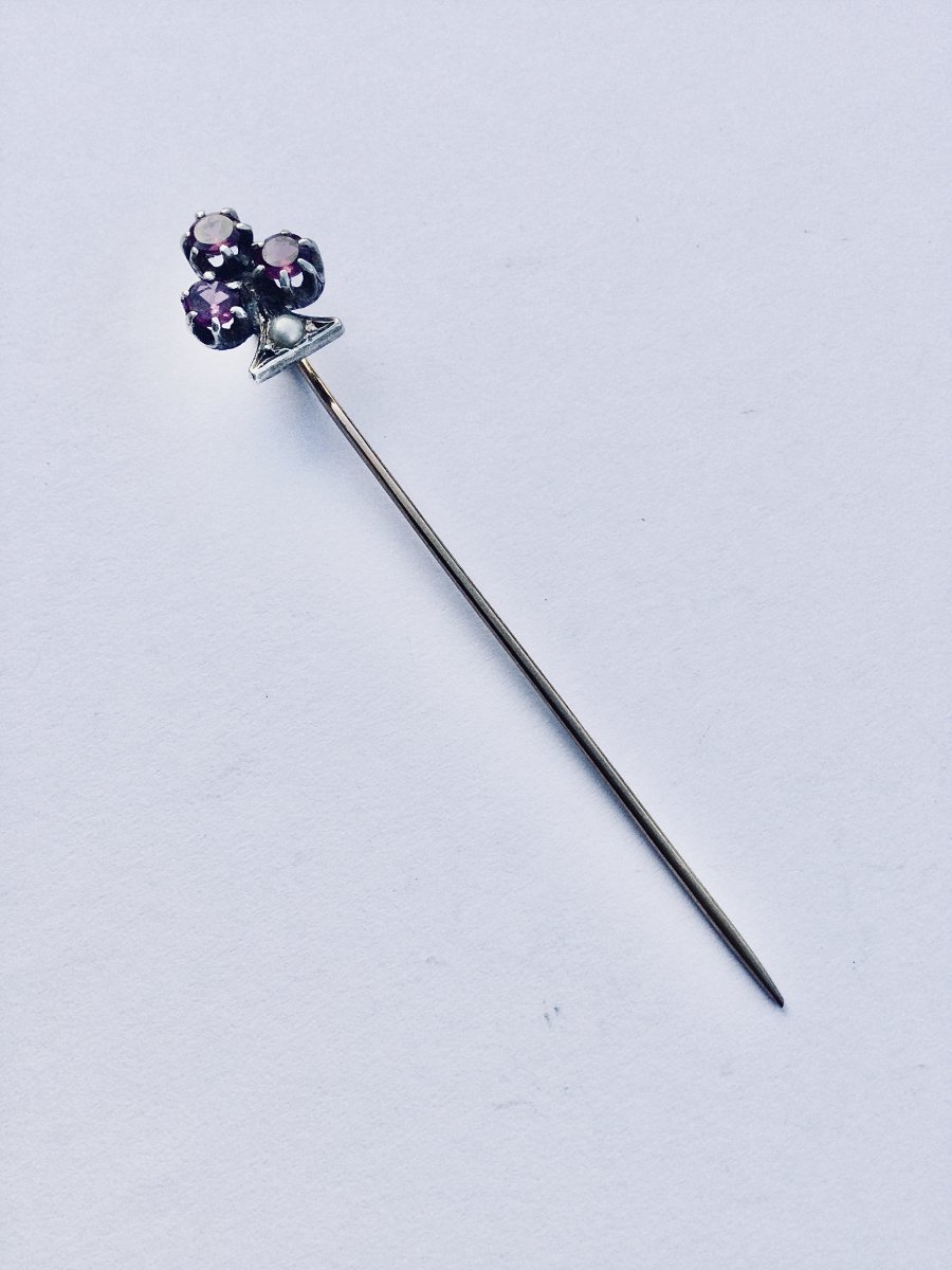 Tie Pin In Gold, Silver And Amethyst-photo-2