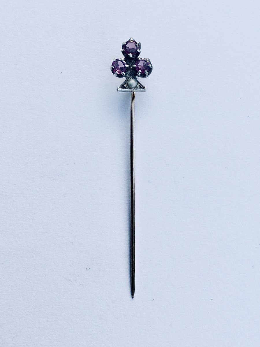 Tie Pin In Gold, Silver And Amethyst