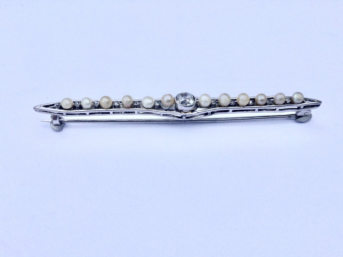 Brooch In White Gold, Diamonds And Pearls-photo-4