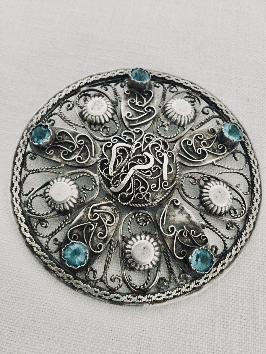 Broche En Argent Et Verroterie