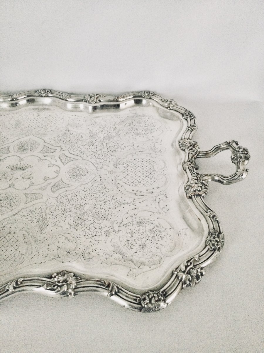 XIXth Lined Metal Serving Tray-photo-3