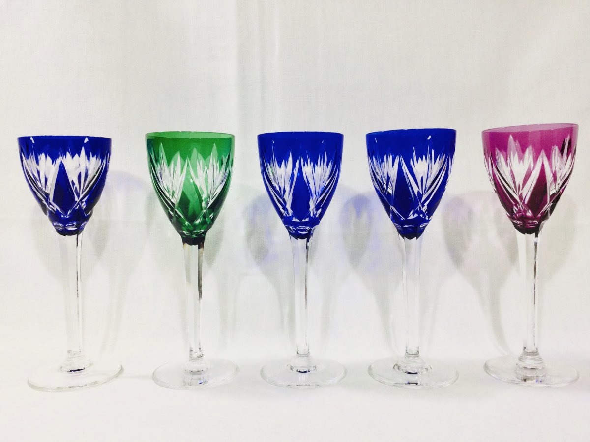 5 Rhine Roemer Wine Glasses In Crystal From Saint-louis Monaco Model-photo-2