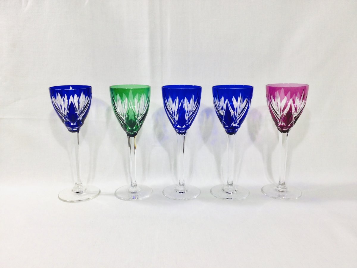 5 Rhine Roemer Wine Glasses In Crystal From Saint-louis Monaco Model