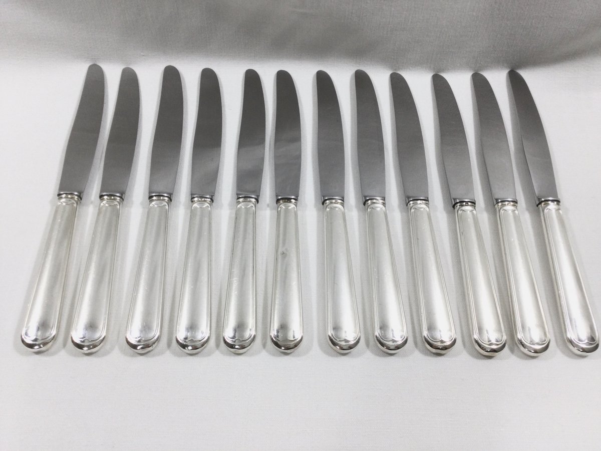 12 Filet Silver Metal Entremet Knives-photo-2