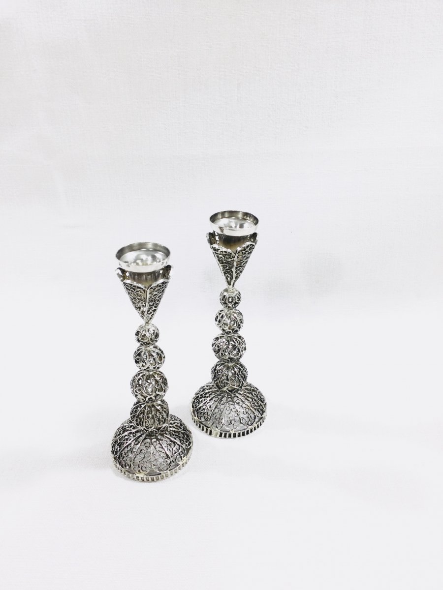 Paire De Petits Bougeoirs En Argent -photo-3