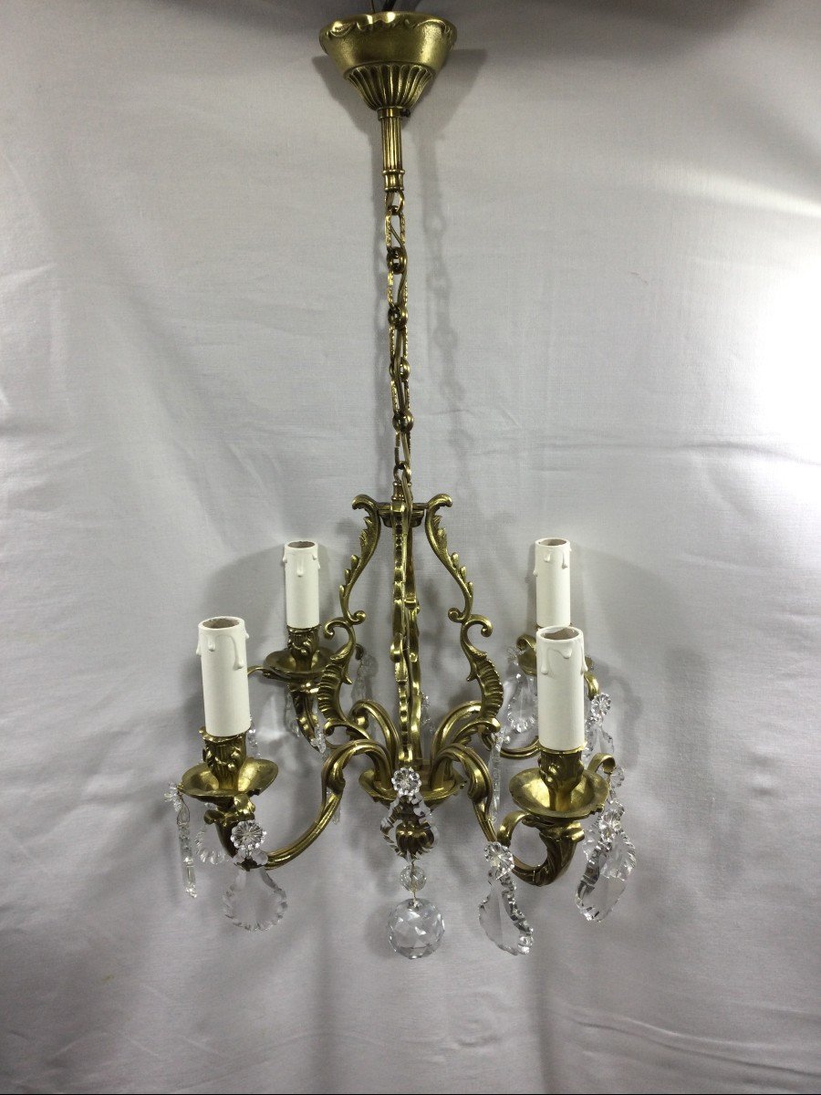 Lustre Cage à 4 Lumières Bronze Et Cristal-photo-2