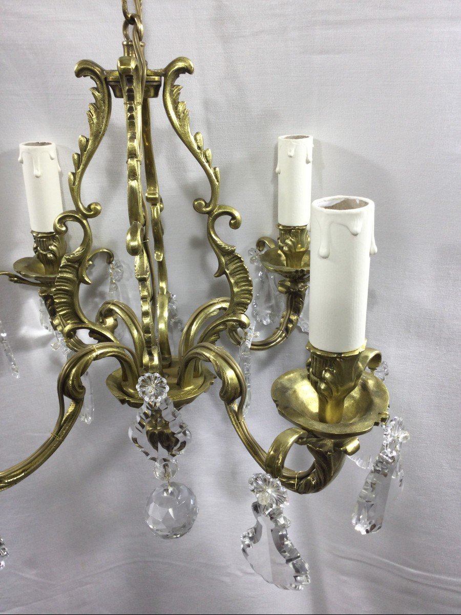 Lustre Cage à 4 Lumières Bronze Et Cristal-photo-2