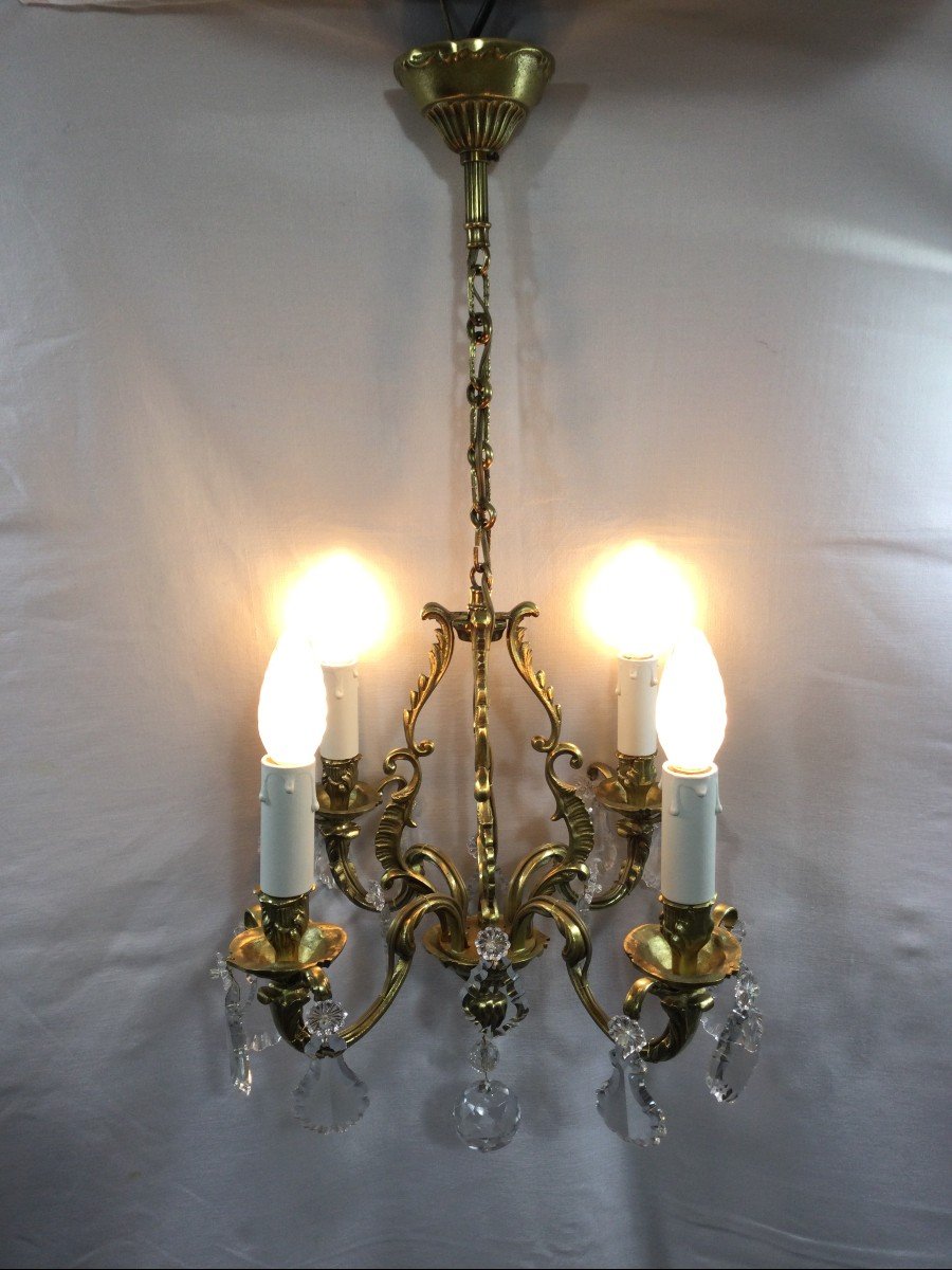 Lustre Cage à 4 Lumières Bronze Et Cristal-photo-6