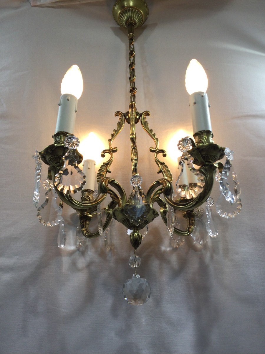 Lustre Cage à 4 Lumières Bronze Et Cristal-photo-8