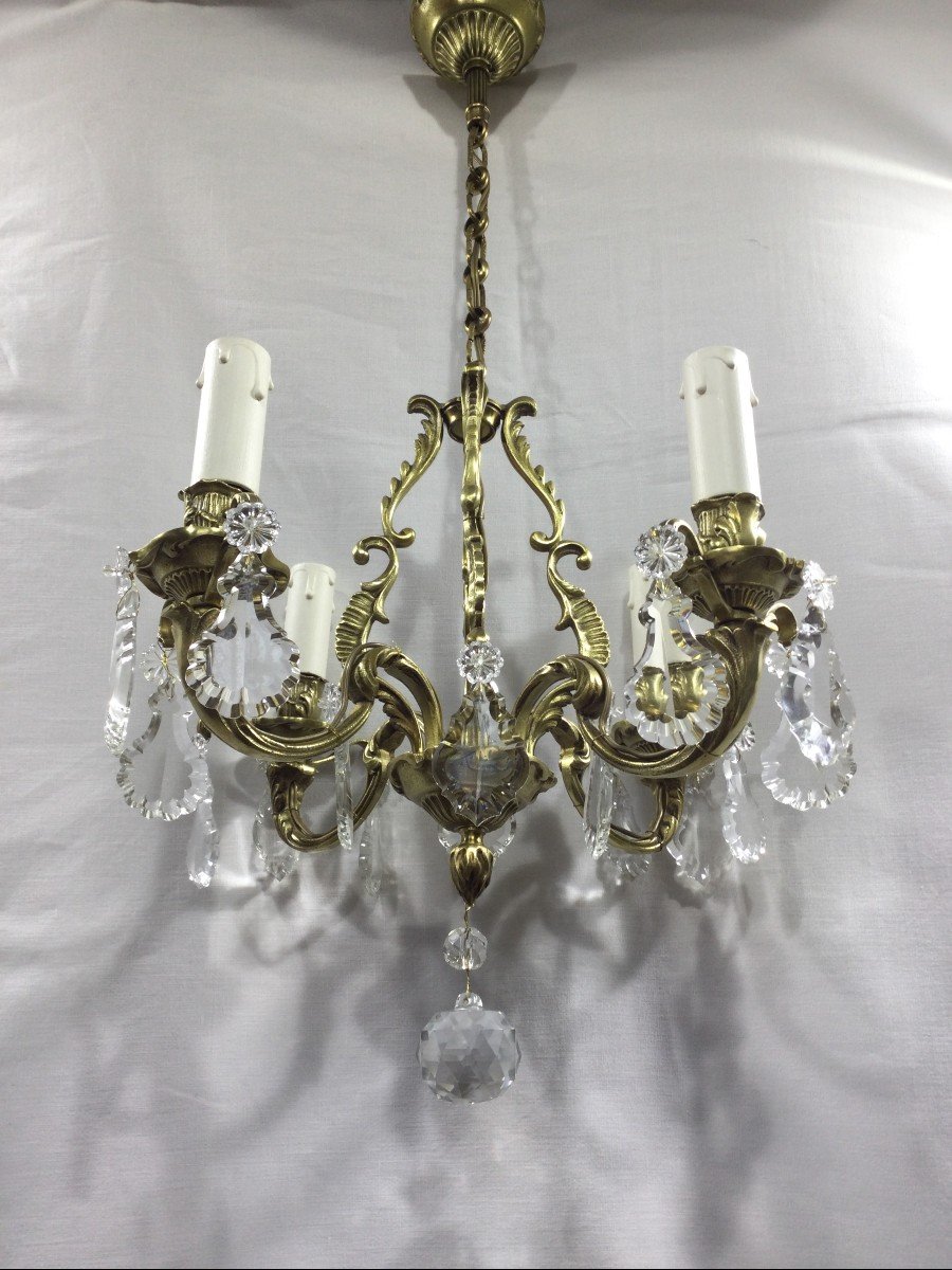 Lustre Cage à 4 Lumières Bronze Et Cristal