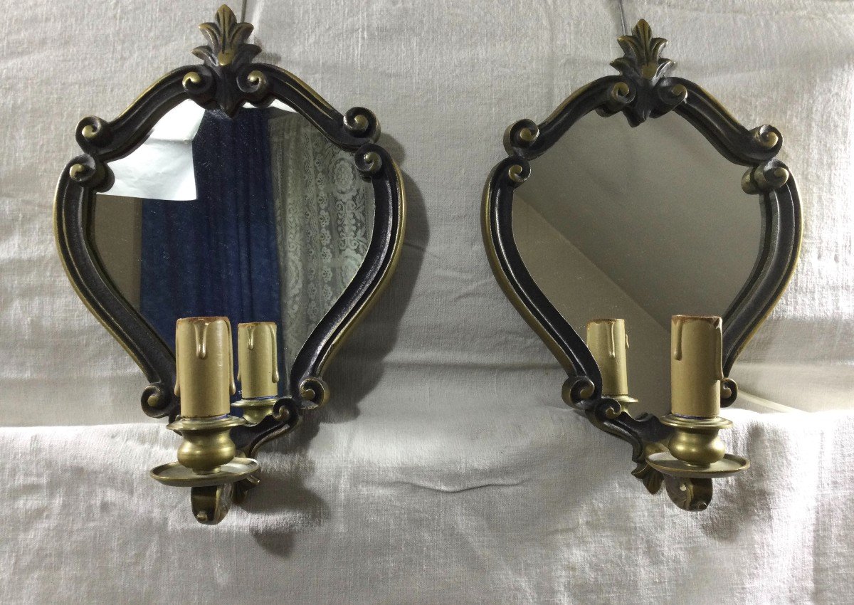 Paire d'Applique Miroir En Bronze -photo-3