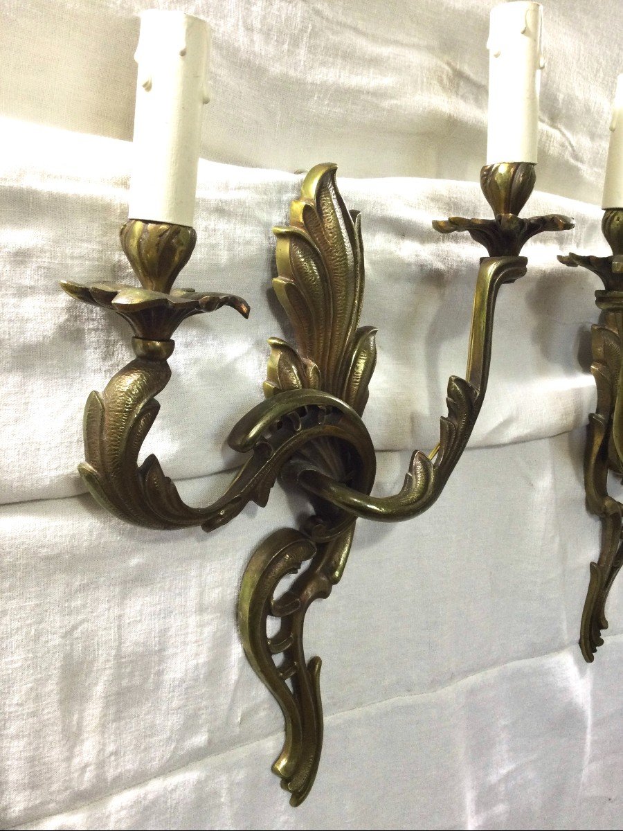 Pair Of Bronze Sconces Two Lights Louis XV Style-photo-2