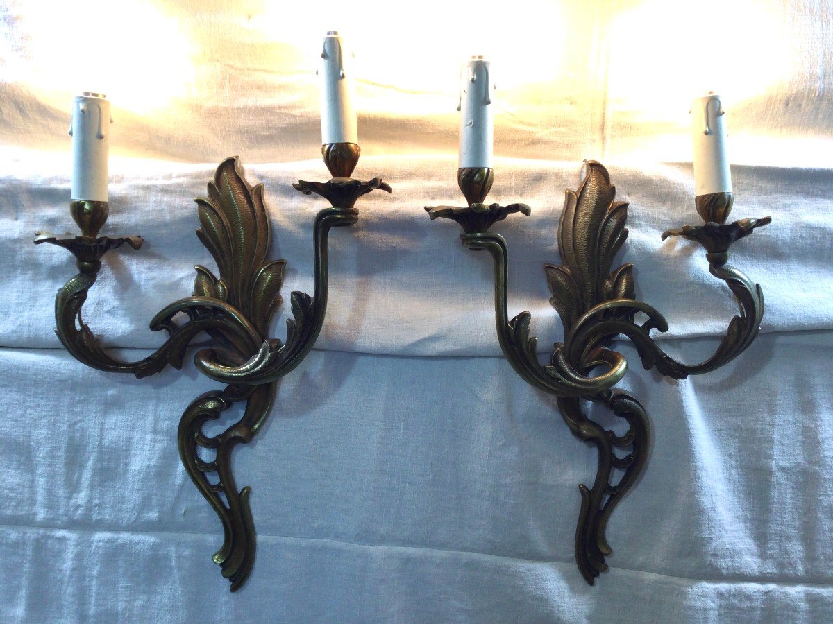 Pair Of Bronze Sconces Two Lights Louis XV Style-photo-5