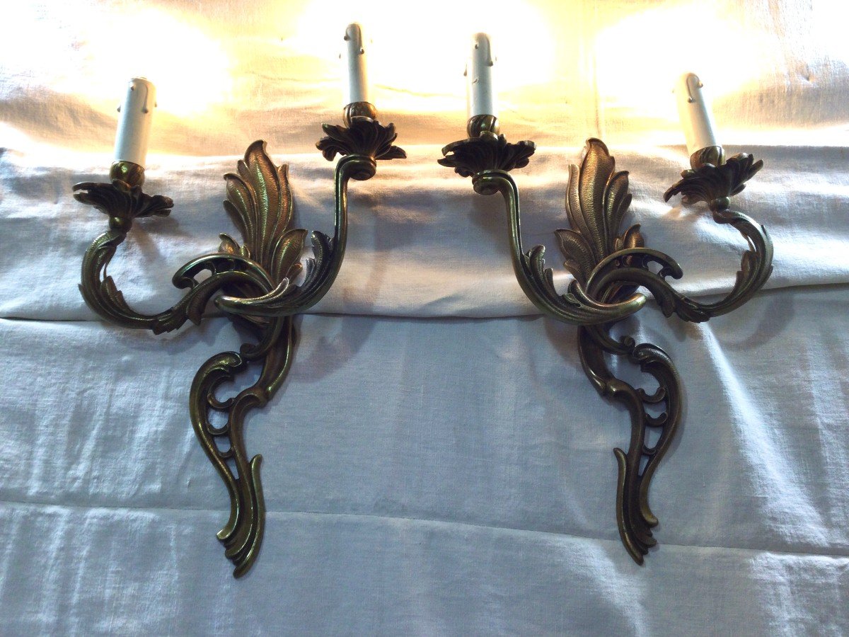 Pair Of Bronze Sconces Two Lights Louis XV Style-photo-6