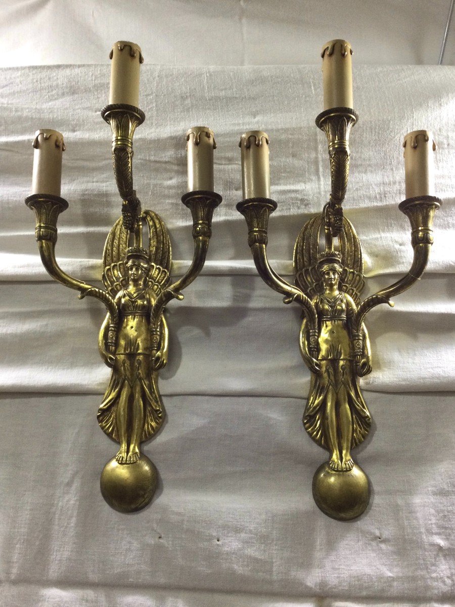 Pair Of Empire Wall Lamp In Bronze